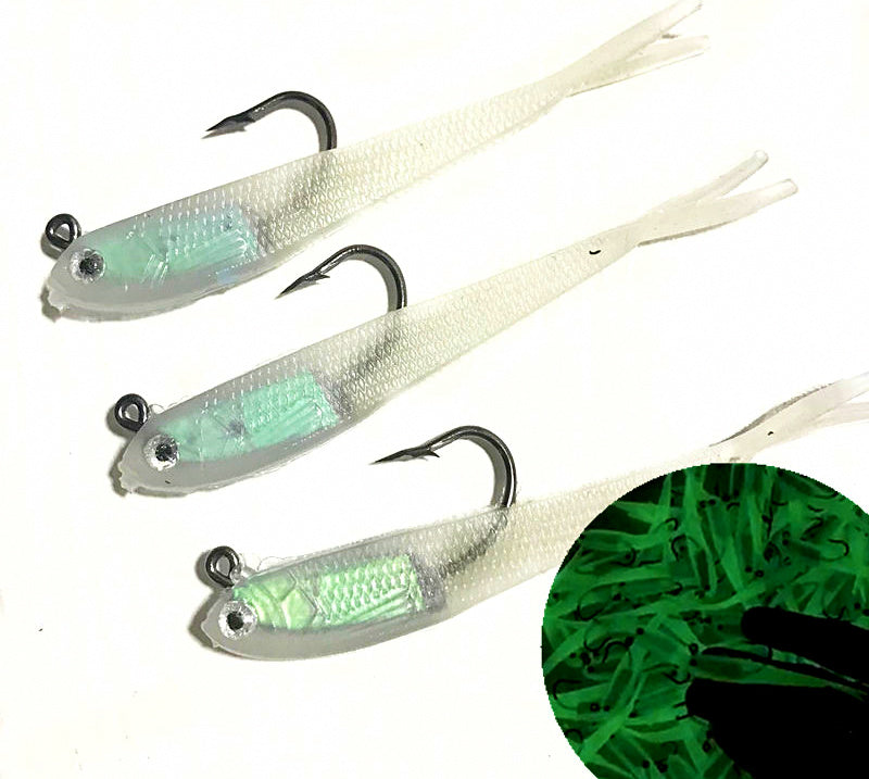 Rigged Soft Plastic Fish & Shrimp Lures, Jig Head, Glow – product photo