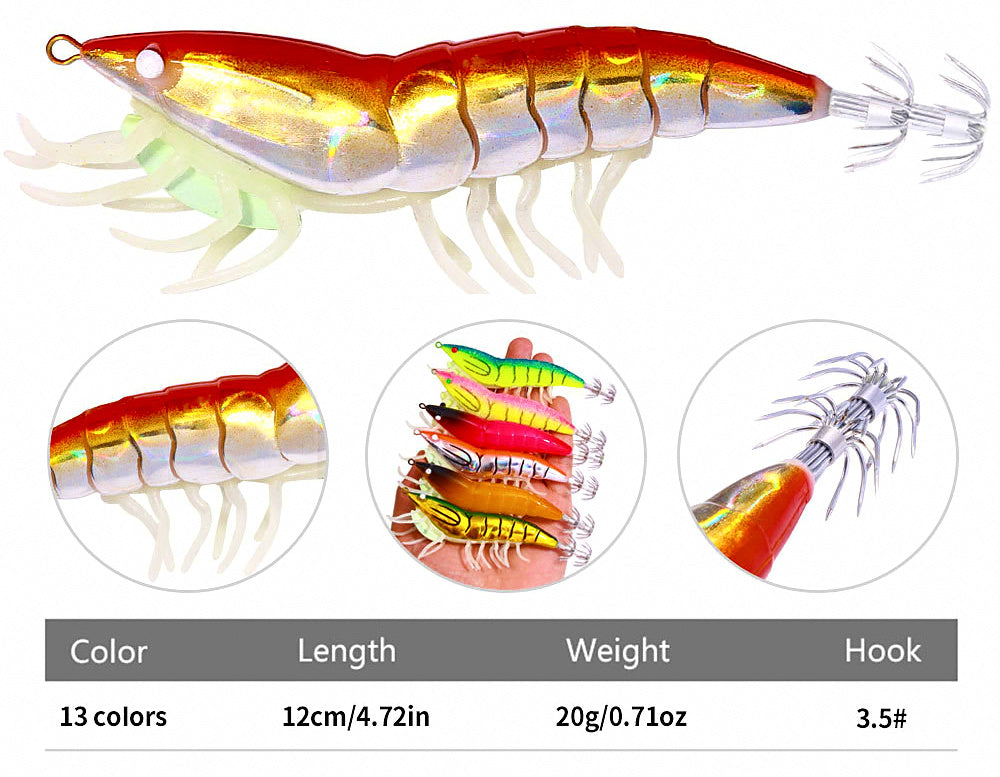 Wood Shrimp Squid Jig, 12 cm (4.7 in) 22.4 g (0.8 oz), Size 3.5 – product photo
