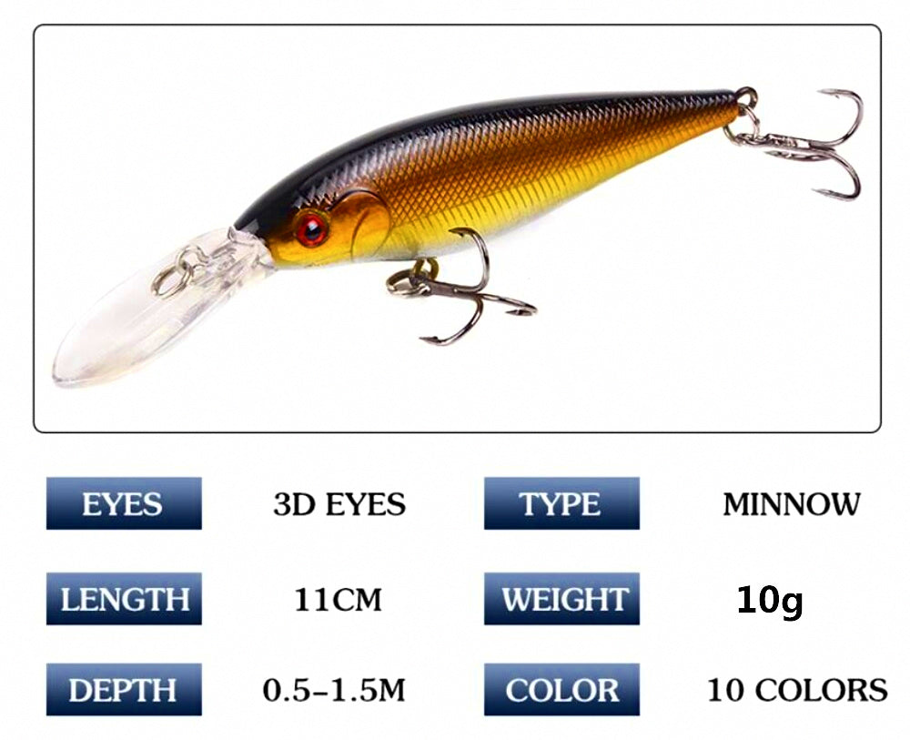 Long Lip Minnow Hard Bait, 11 cm (4.3 in), 10 g (0.35 oz) – product photo