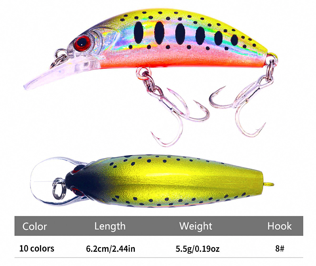 Sinking Minnow Lure, 6 cm (2.4 in), 5.5 g (0.19 oz) – product photo