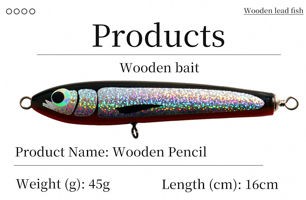 Wooden Popper Pencil Lure, 16 cm (6.3 in) 45 g (1.6 oz) – product photo