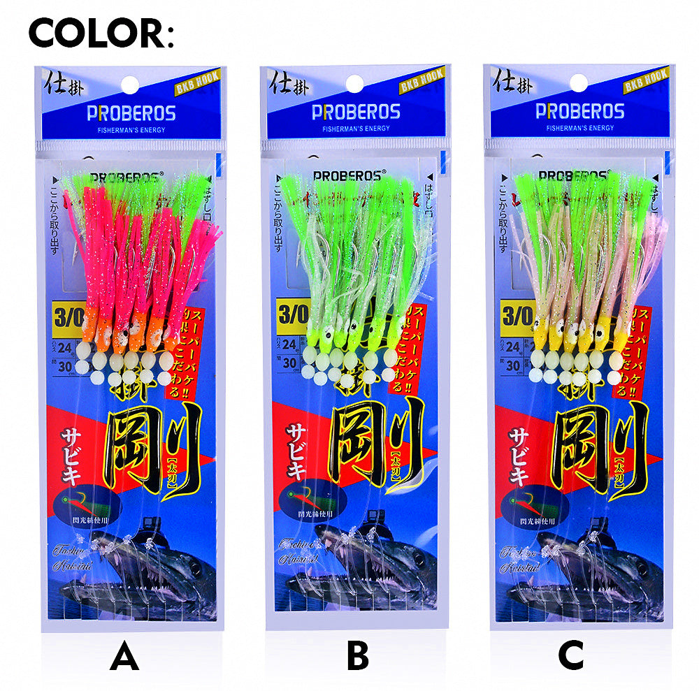 Glow Squid Skirt Rig, Silver Hooks, 6-Hook Pack – product photo