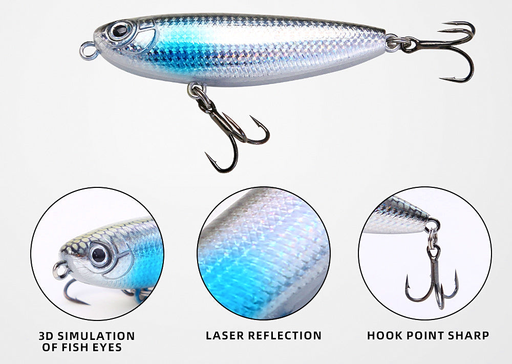 Micro Floating Pencil Lure, Long Cast, 3 Treble Hooks – product photo