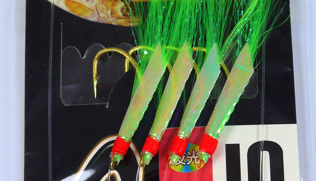 Fish Skin Bait Rig, 4 Hooks per Rig, Glow or Bright Skin – product photo