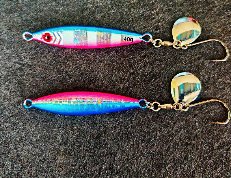 Glow Metal Jig, 30-80 g (1.1-2.8 oz), Pink/Blue Stripe – product photo