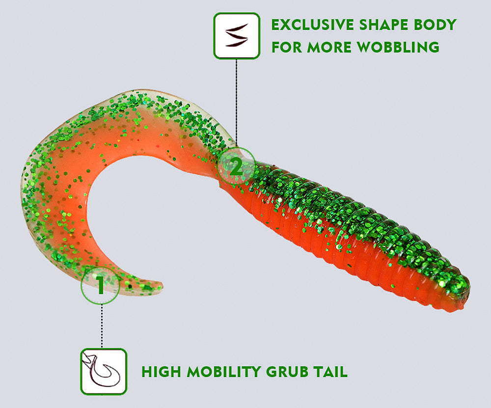 Two-Tone Curly Tail Grub Soft Baits, 6.5 cm (2.6 in), 10 Pack – product photo
