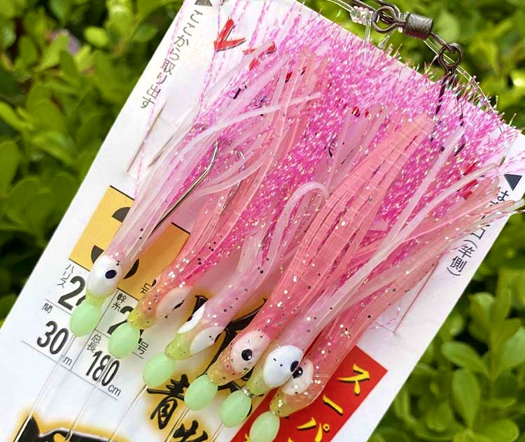 6-Hook Squid Jig Rig for Boat Fishing, Barbed, Sizes 2-4 – product photo