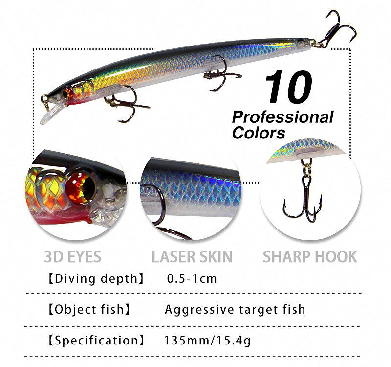 Floating Minnow Hard Bait, 13.5 cm (5.3 in), 15.4 g (0.54 oz) – product photo