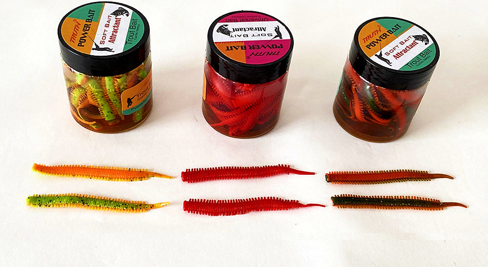 Soft Plastic Sandworm, Earthworm & Curly Tail Lures + 6 Hooks – product photo