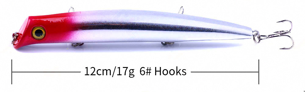 Topwater Popper Lure, 12 cm (4.7 in) 17 g (0.6 oz), #6 Hook – product photo