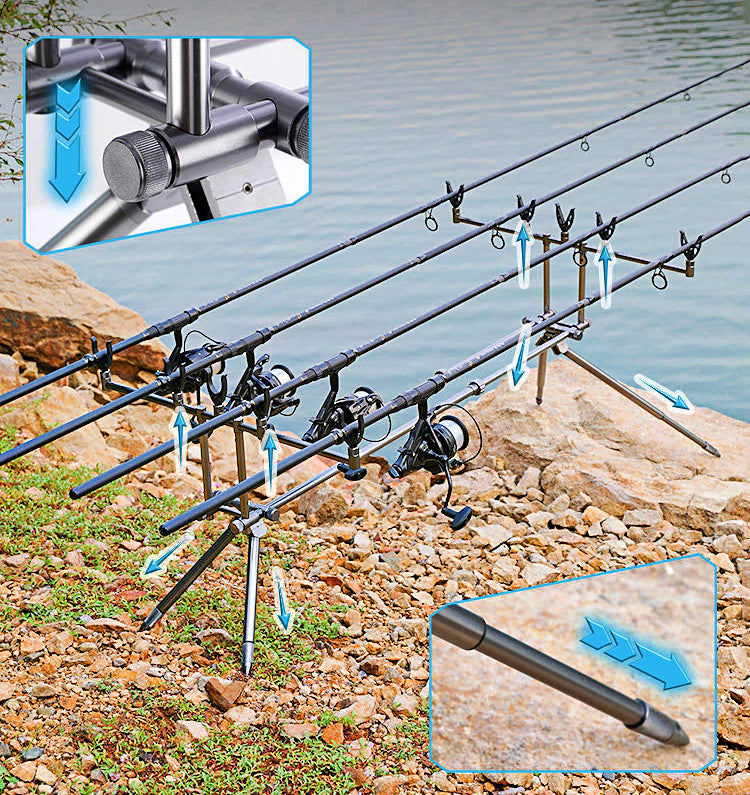 Carp Rod Pod, 5-Rod Double Crossbar Aluminum Alloy Stand – product photo