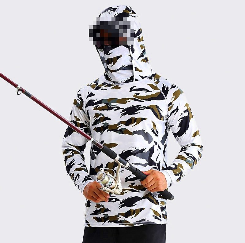 Hooded Fishing Sun Shirt with Face Mask, Quick-Dry UPF – product photo