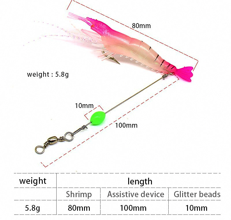 Soft Shrimp Lure with Hook, Glow Bead, 8 cm 5 g (0.18 oz) – product photo