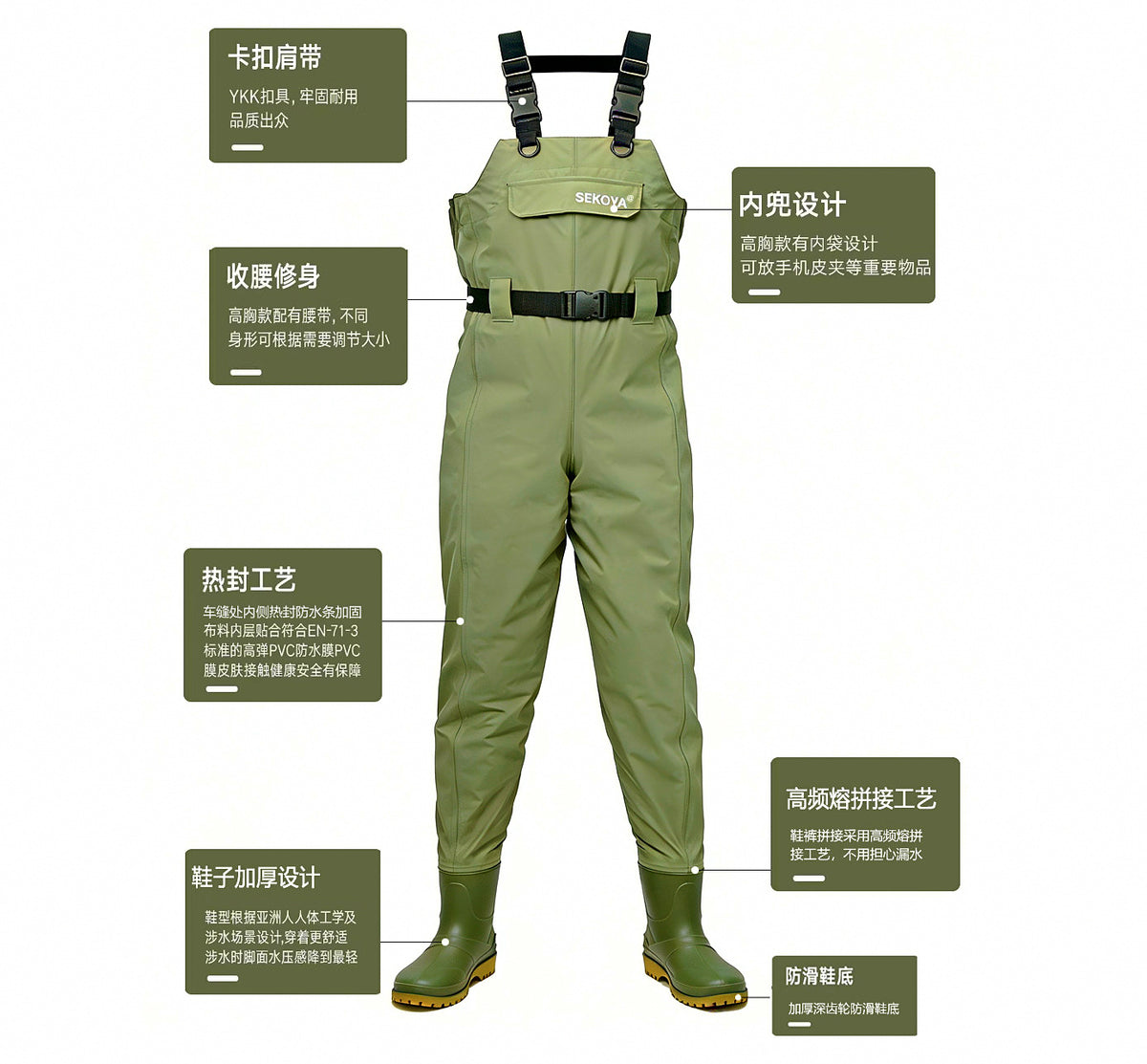Men's Fishing Waders, Waterproof Nylon, Rubber Sole – product photo