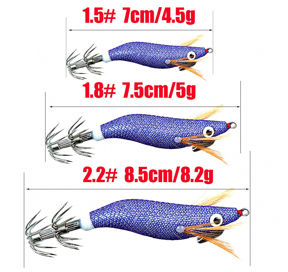 Glow Mini Wood Shrimp Squid Jig, 10-Pack, 1.5/1.8/2.2 Size – product photo