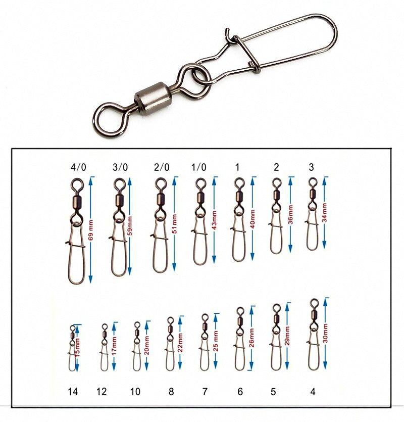 American Style Swivels with Snap, 10-Pack, Sizes 14 to 4/0 – product photo