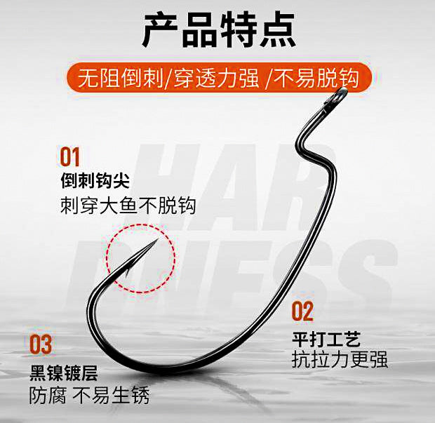 Offset Worm Hooks, 50-Pack, Sizes 8 to 3/0 – product photo