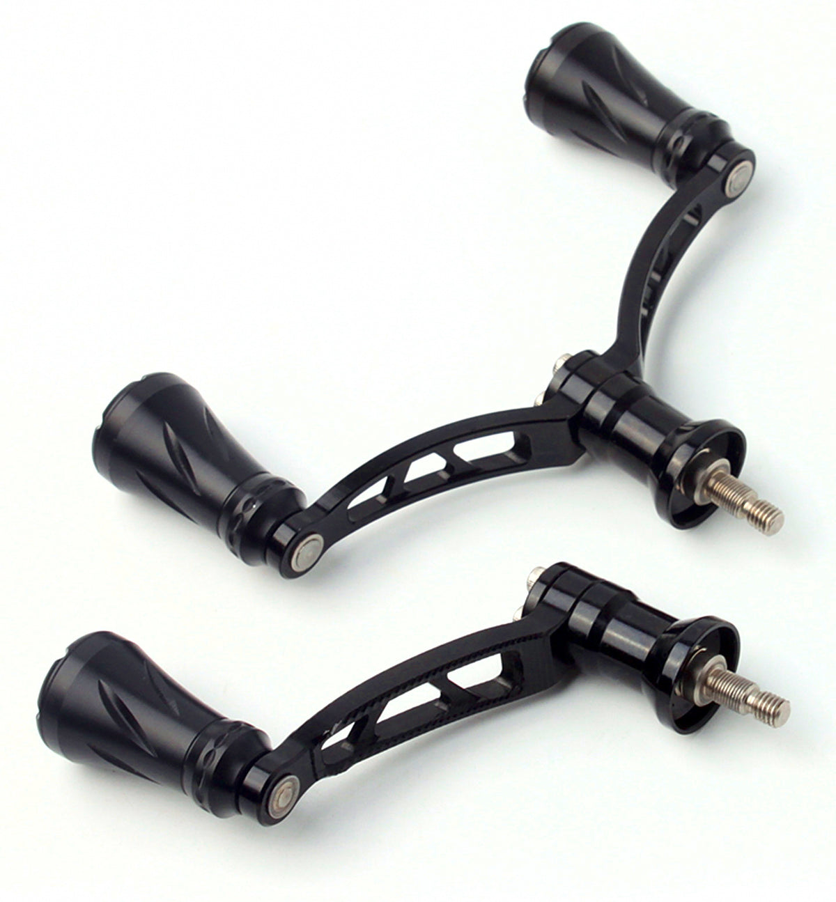 Aluminum Spinning Reel Handle Arm, Single or Double Knob, Black – product photo