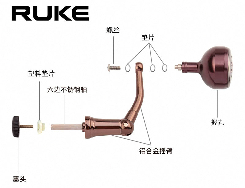 Spinning Reel Handle, Aluminum Hex Arm with No. 38 Knob – product photo