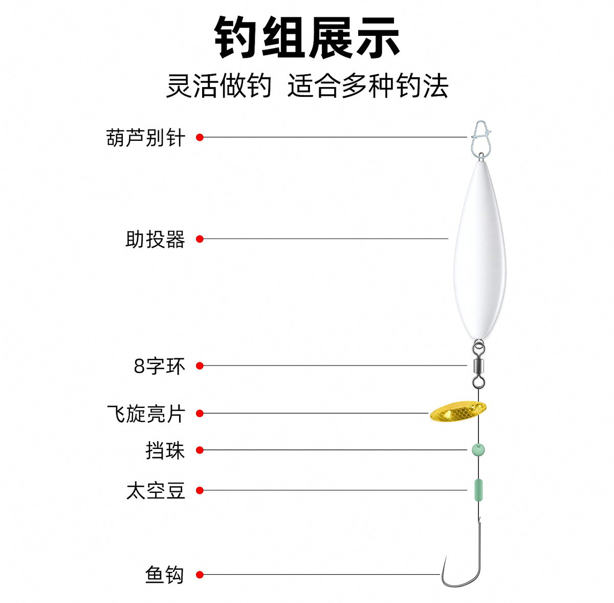 White Floating Casting Float, 6–50 g (0.2–1.8 oz) – product photo