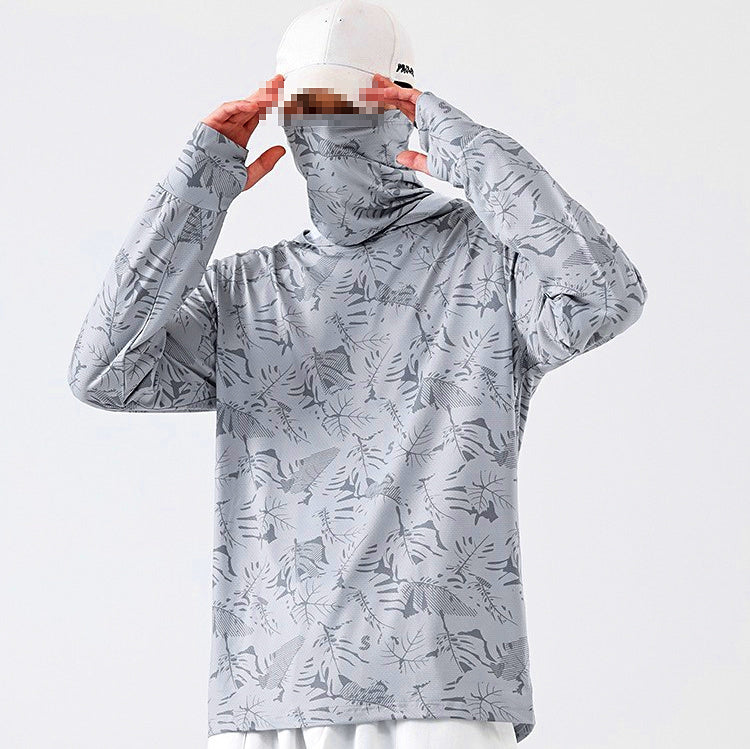 UPF 50+ Hooded Fishing Sun Shirt with Face Cover