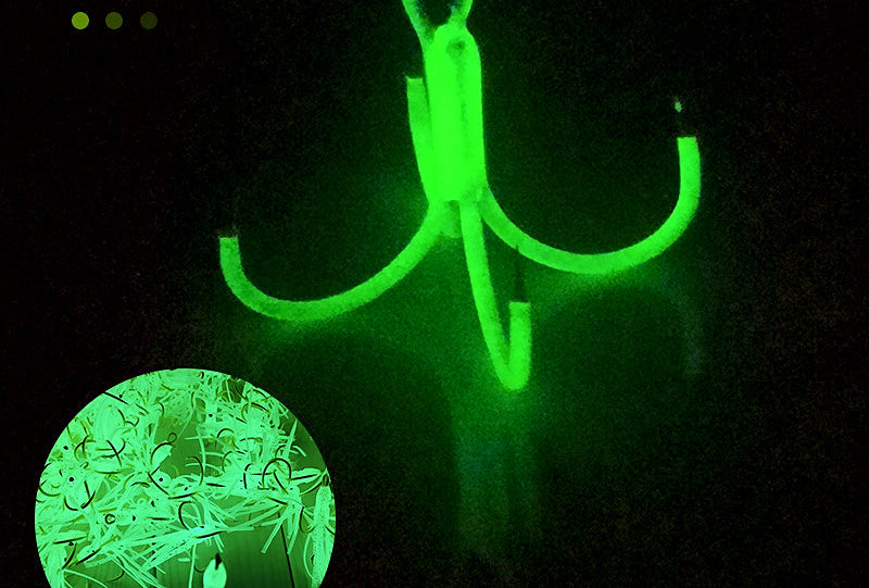 Four-Prong Barbless Hooks with Glow Squid Skirt, 10 Pack – product photo
