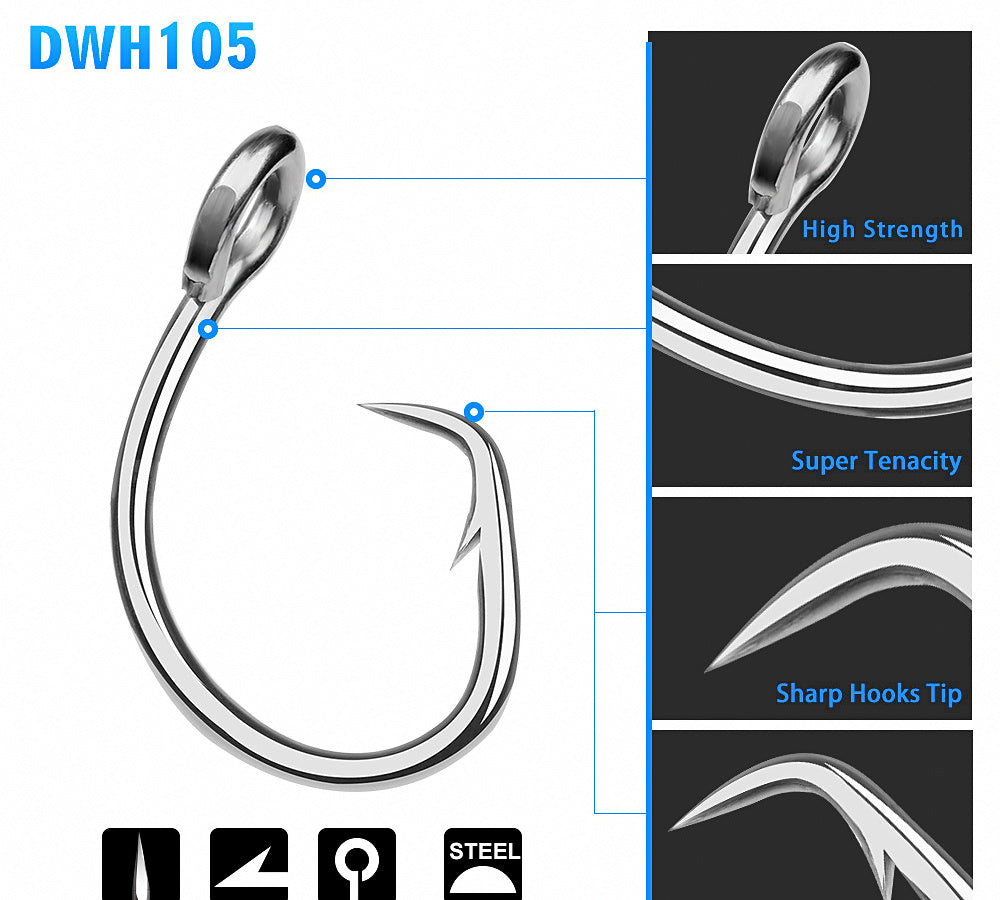Barbed Stainless Steel Saltwater Hooks, 5-Pack, 11/0-16/0 – product photo