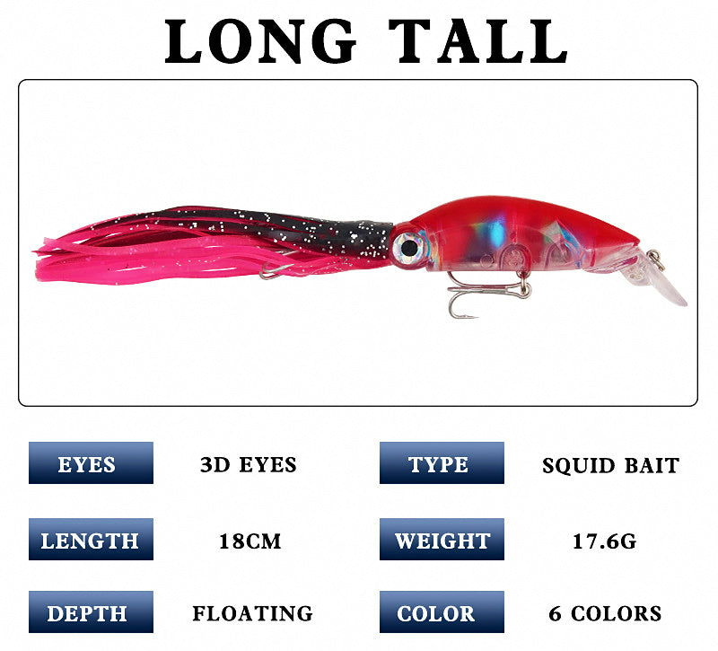 Minnow-Style Squid Lure with Tentacles, 18 cm / 17.6 g (0.62 oz) – product photo