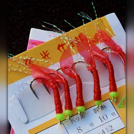 Red Skin 6-Hook String Hook Rig, Stainless Barbed Hooks