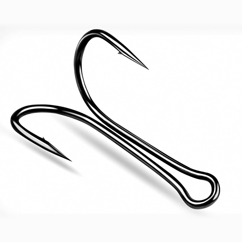 Barbed Double Hooks, 50-Pack, Sizes 8 to 4/0