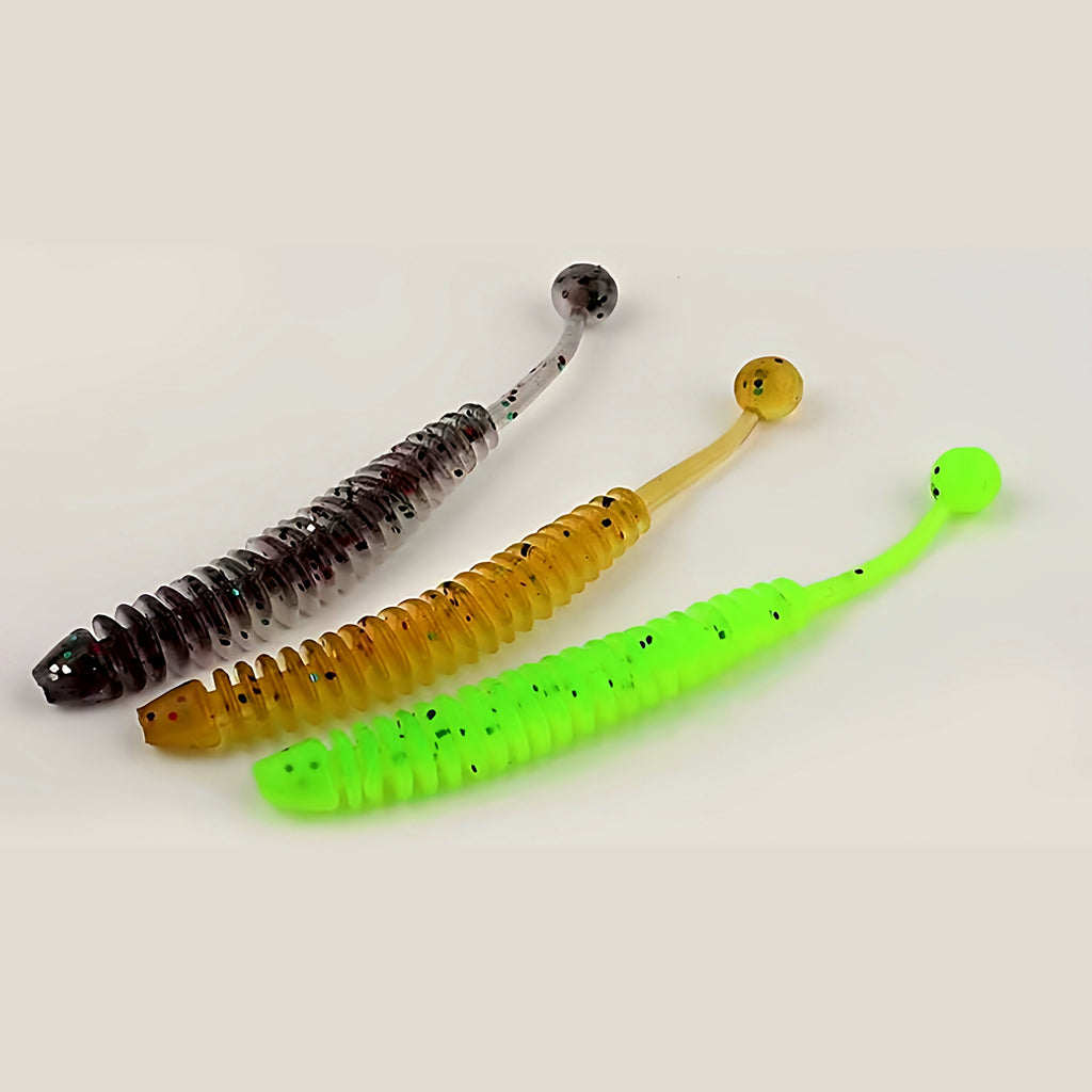 Ribbed Ball Tail Soft Bait Worm Lures, 20-Pack