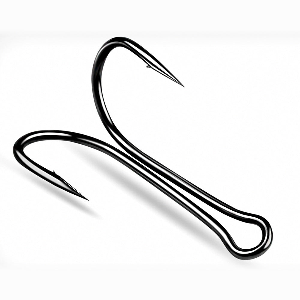 Double Hooks for Lures, Barbed, Sizes #8–4/0, 50 pcs