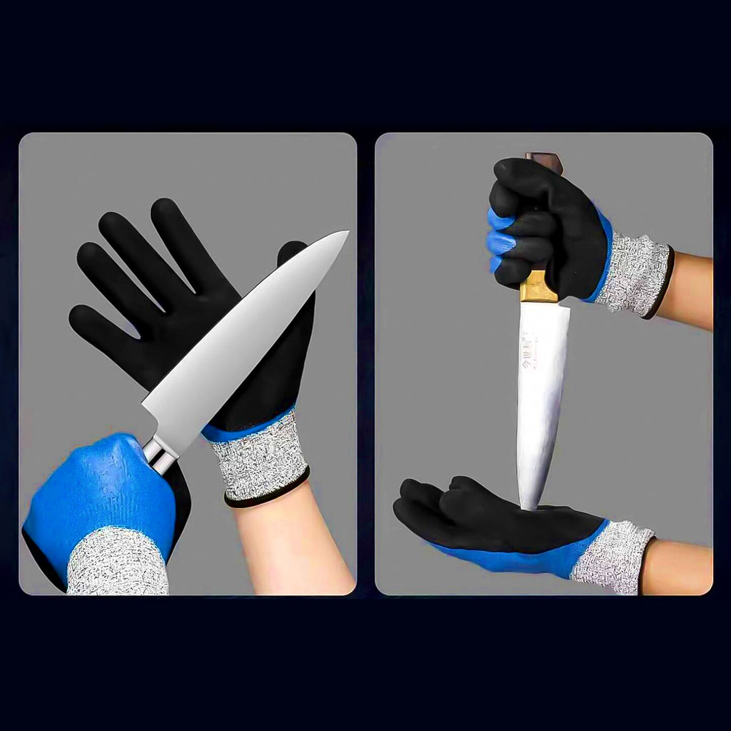 Cut-Resistant Waterproof Work Gloves, Rubber Coated Palm