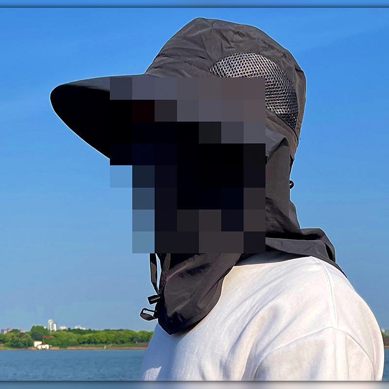 Men's Wide-Brim Fishing Sun Hat, Neck Flap & Face Mask