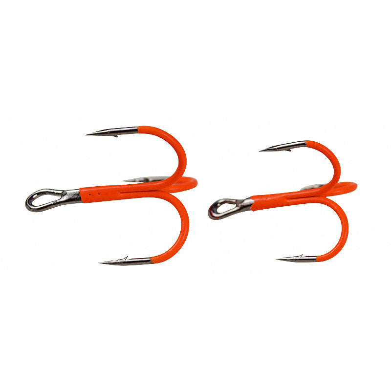 Orange Treble Hooks, High Carbon Steel, Barbed, Sizes 8–1/0