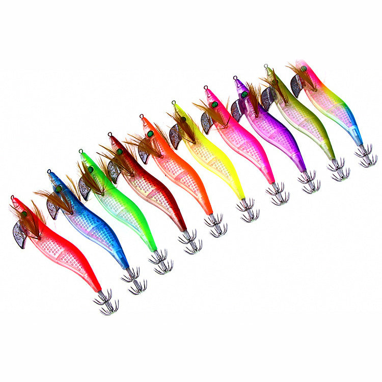 Glow Wood Shrimp Squid Jig Set, 10 Colors, Rattle Bead