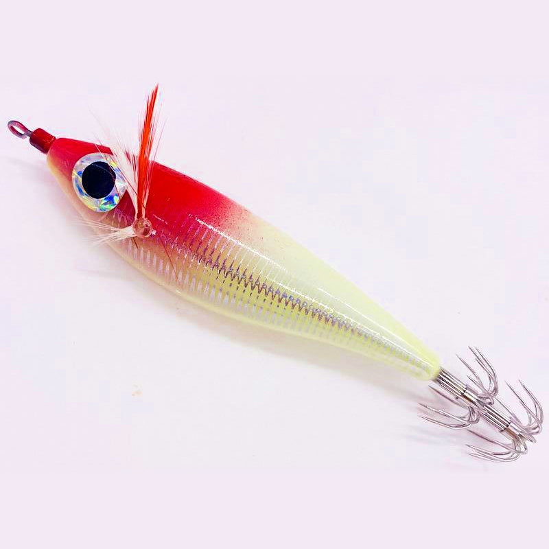 Laser Wood Shrimp Squid Jig, Glow Finish, Assorted Colors