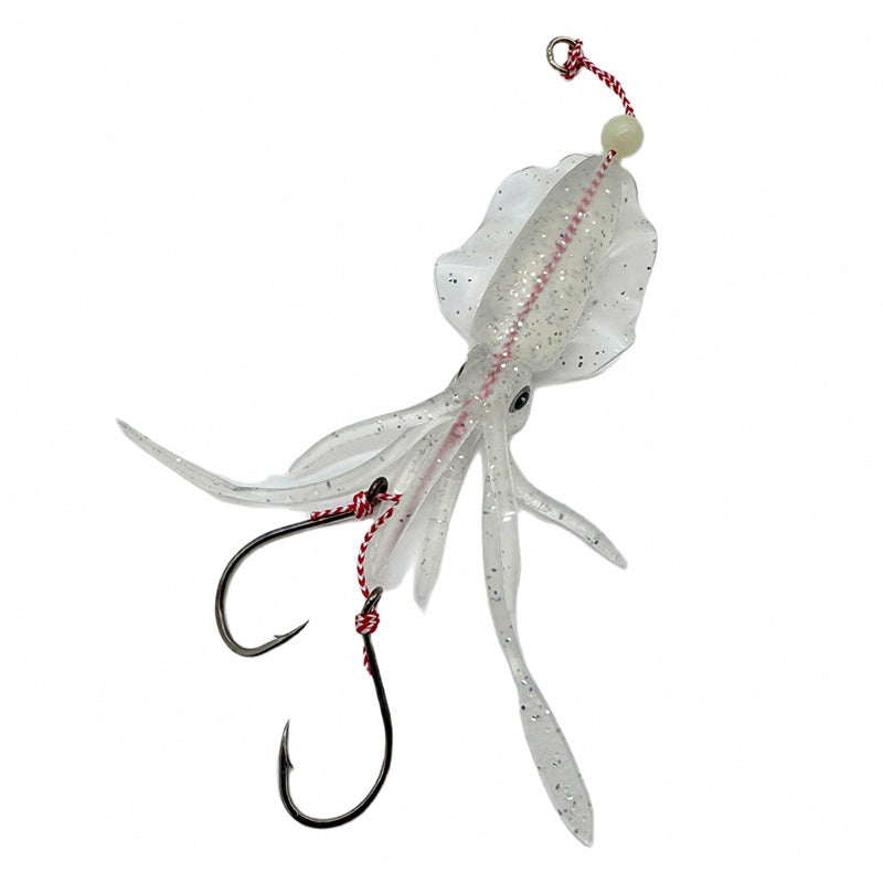 UV Glow Squid Jig Soft Bait, Double Hook, 10-15 cm (4-6 in)
