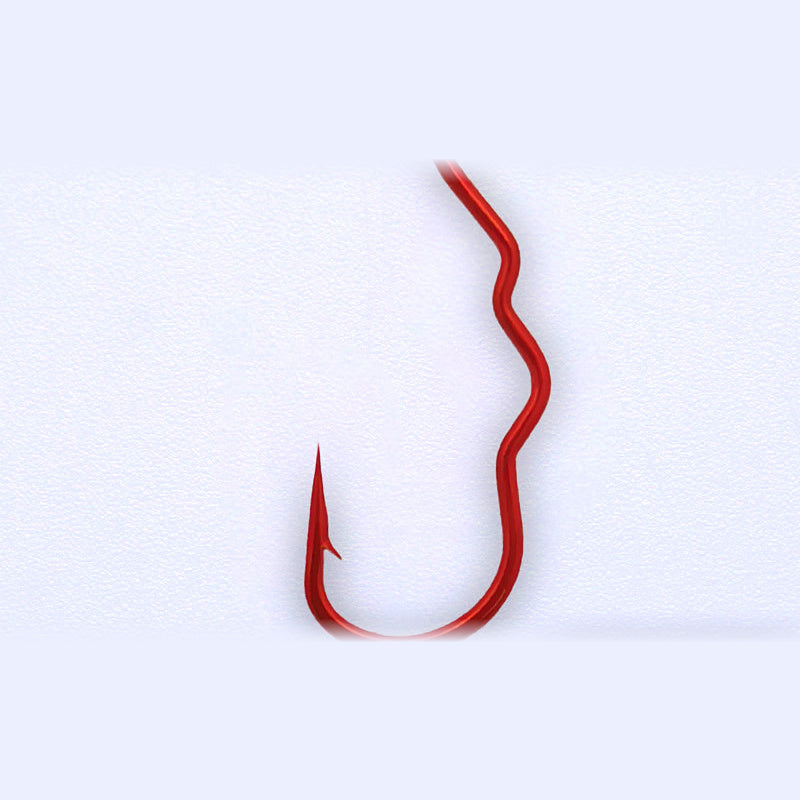 Barbed Multi-Bend Flip Hooks, Sizes #1–#14, Black/Gold/Red
