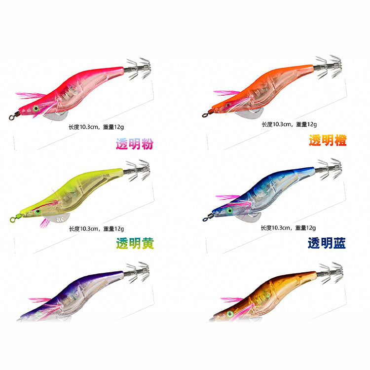 LED Wooden Shrimp Squid Jig, 12 g (0.42 oz), 10.3 cm