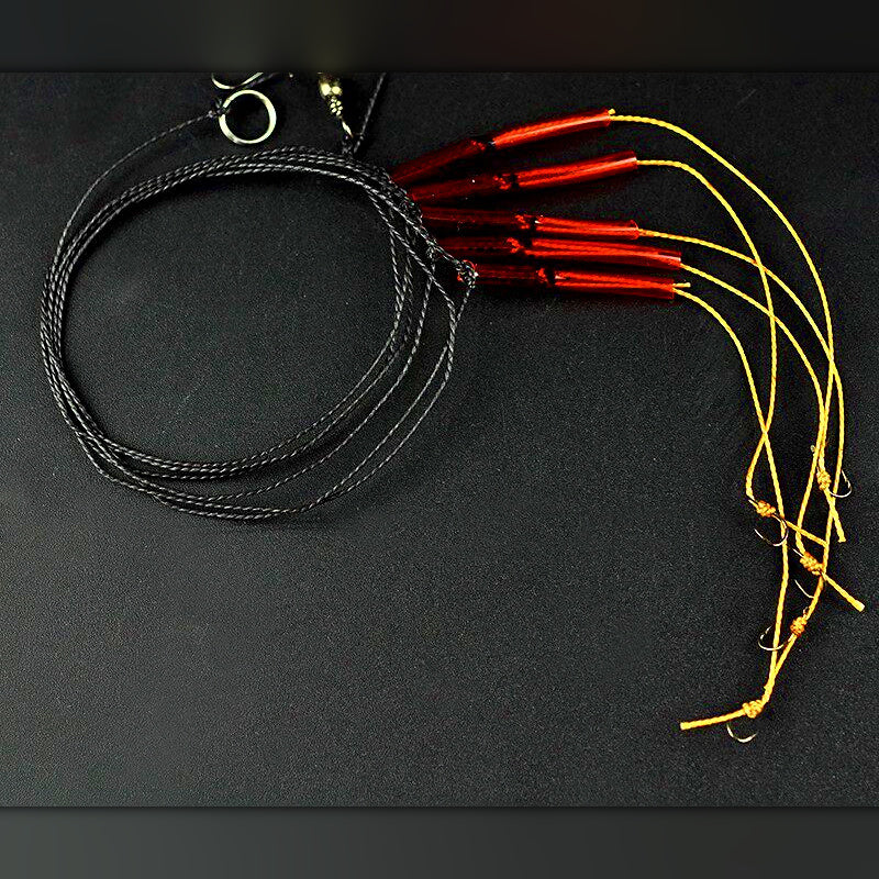 Pre-Tied 5-Hook Fishing Rig, Barbed Hooks, Sizes 1–18