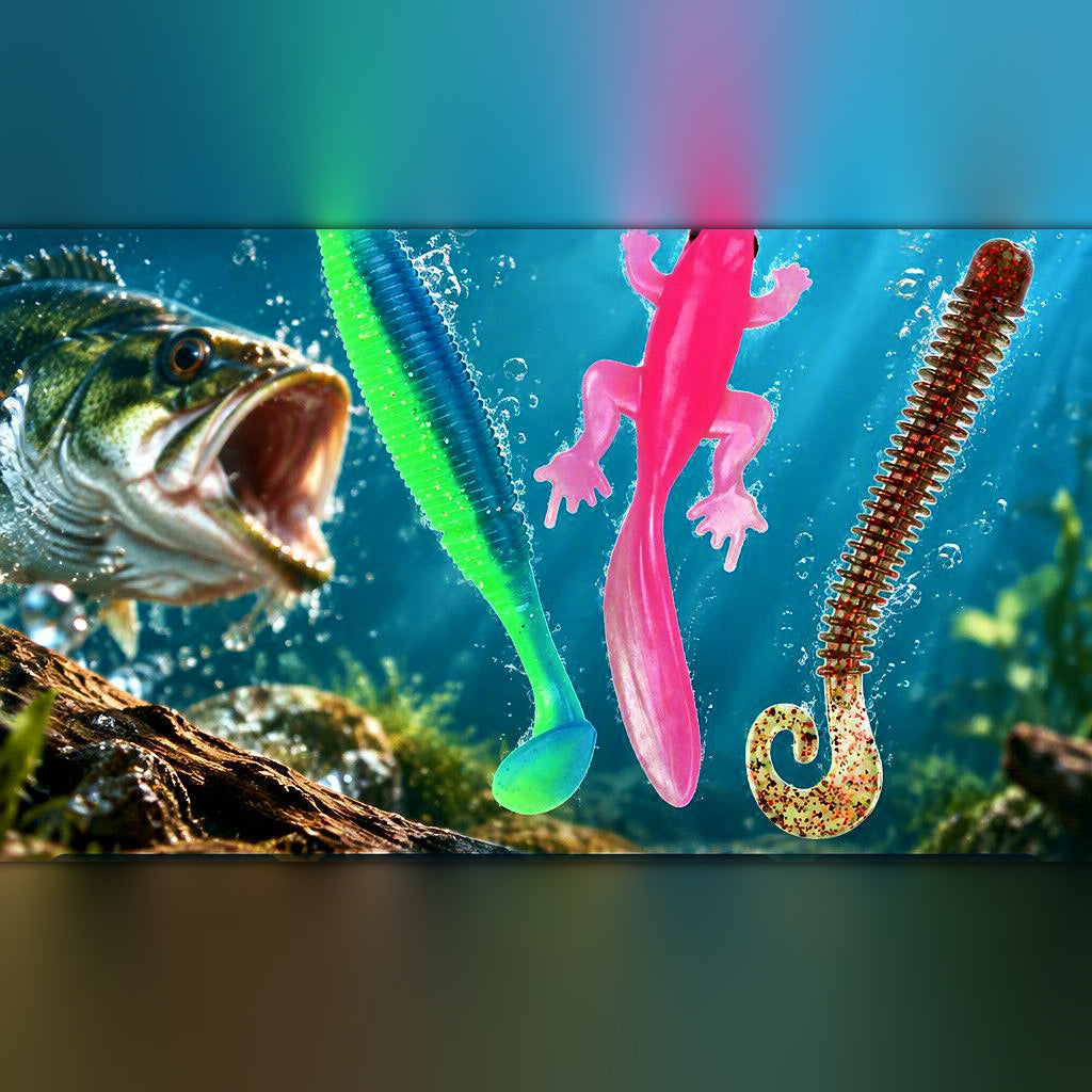 Soft Plastic Curly Tail Grub Swimbaits, 5-Pack