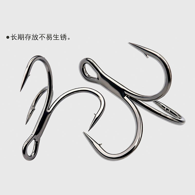 High-Carbon Steel 3X Treble Hooks, Barbed, Tin Plated