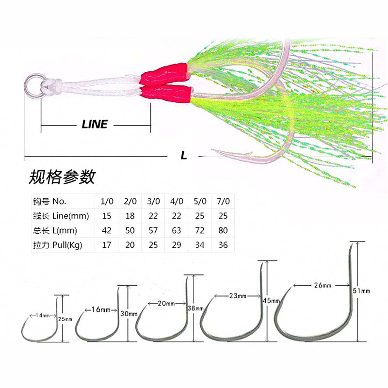 Slow Pitch Jig Double Assist Hooks, High-Carbon Steel