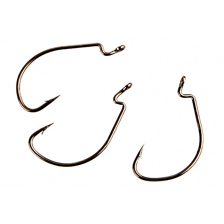Wide Gap Offset Hooks, Barbed High Carbon Steel, Sizes 8–7/0