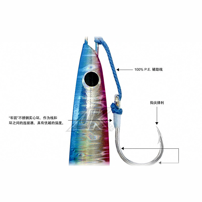 Single Assist Hooks with PE Line for Slow Pitch Jigs, 3-Pack