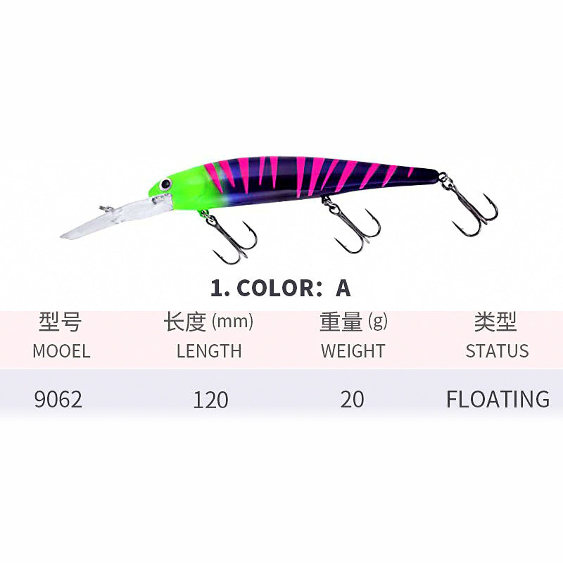 Deep Diving Trolling Minnow Lure, 12 cm (4.7 in), 20 g (0.7 oz)