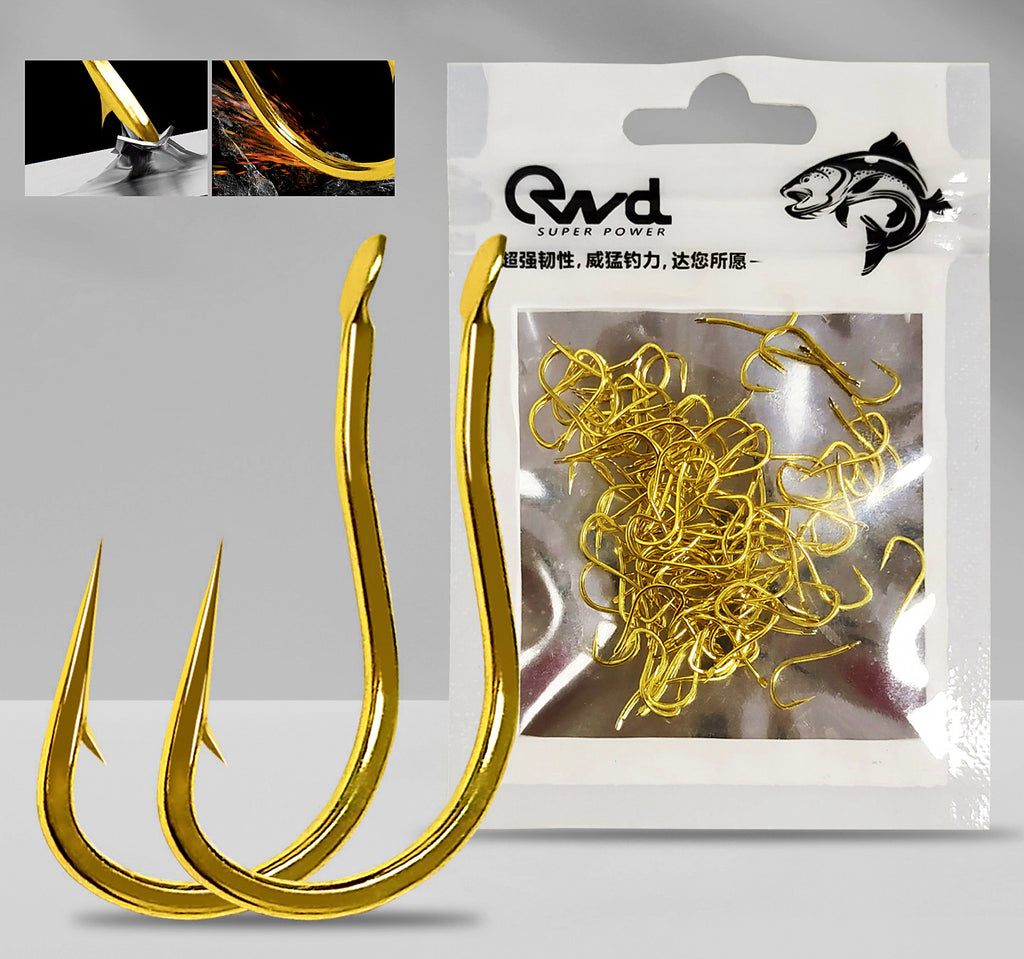 Bulk Crank-Shank Fishing Hooks, High-Carbon Steel, Sizes 3–8 – product photo