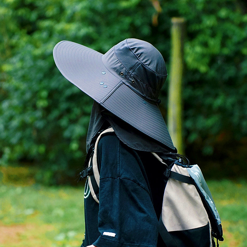 Wide Brim Sun Hat with Face Mask & Neck Flap, Adjustable – product photo