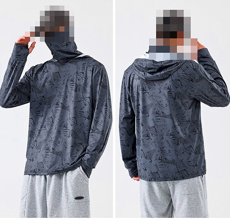 UPF 50+ Hooded Fishing Sun Shirt with Face Cover – product photo